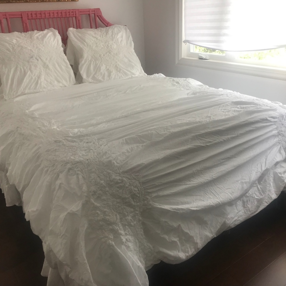 Gathered Embroidered Duvet Cover and Euro Shams